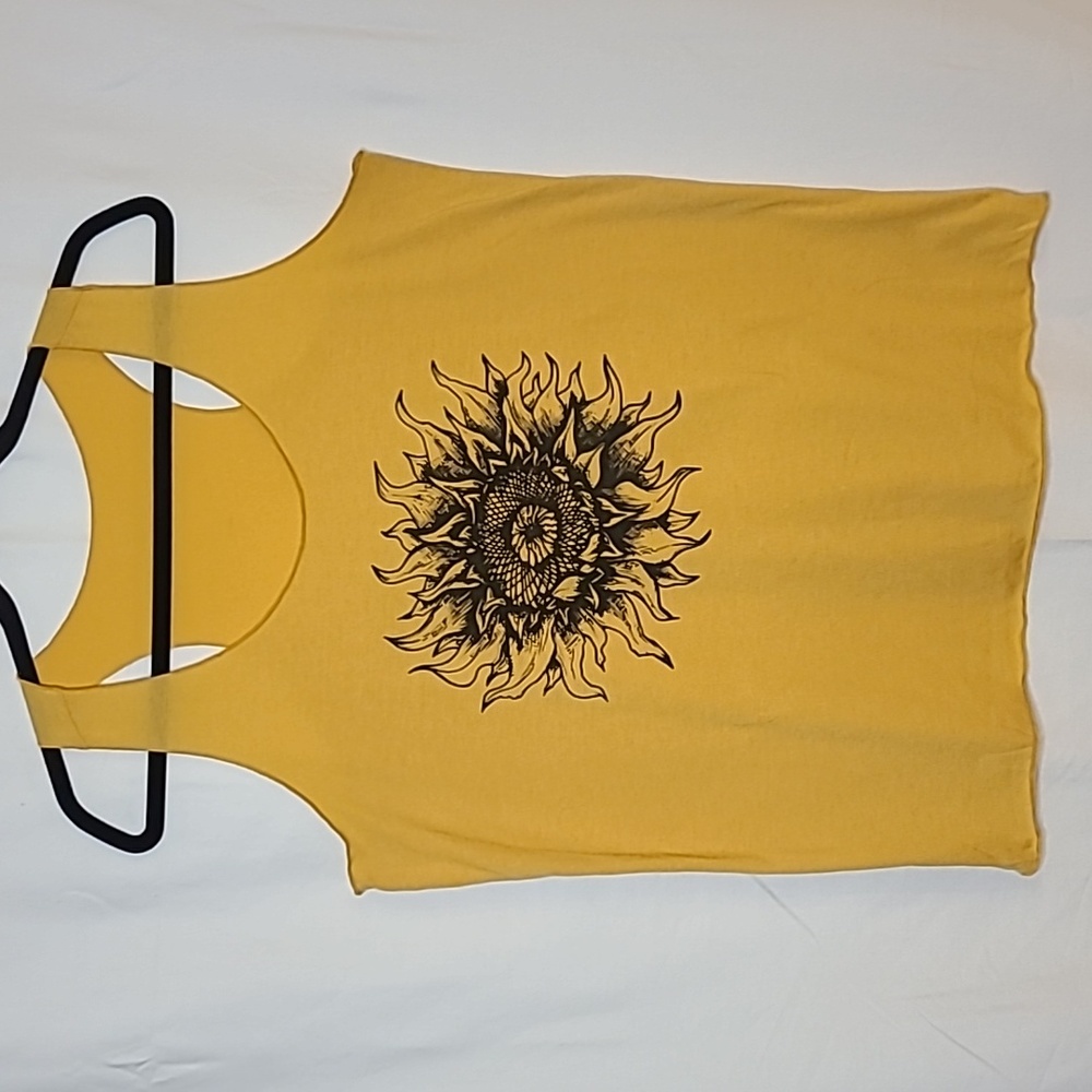 Sunflower Print T-Back Tank Top - Women's Size XL